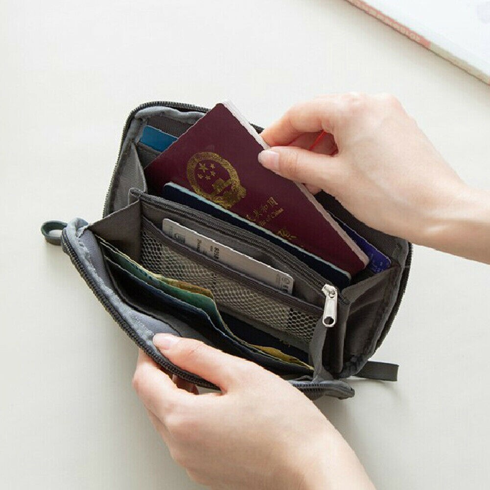 Unisex Casual Nylon Portable Travel Wallet Solid Zipper Document Organizer Passport Tickets ID Card Holder