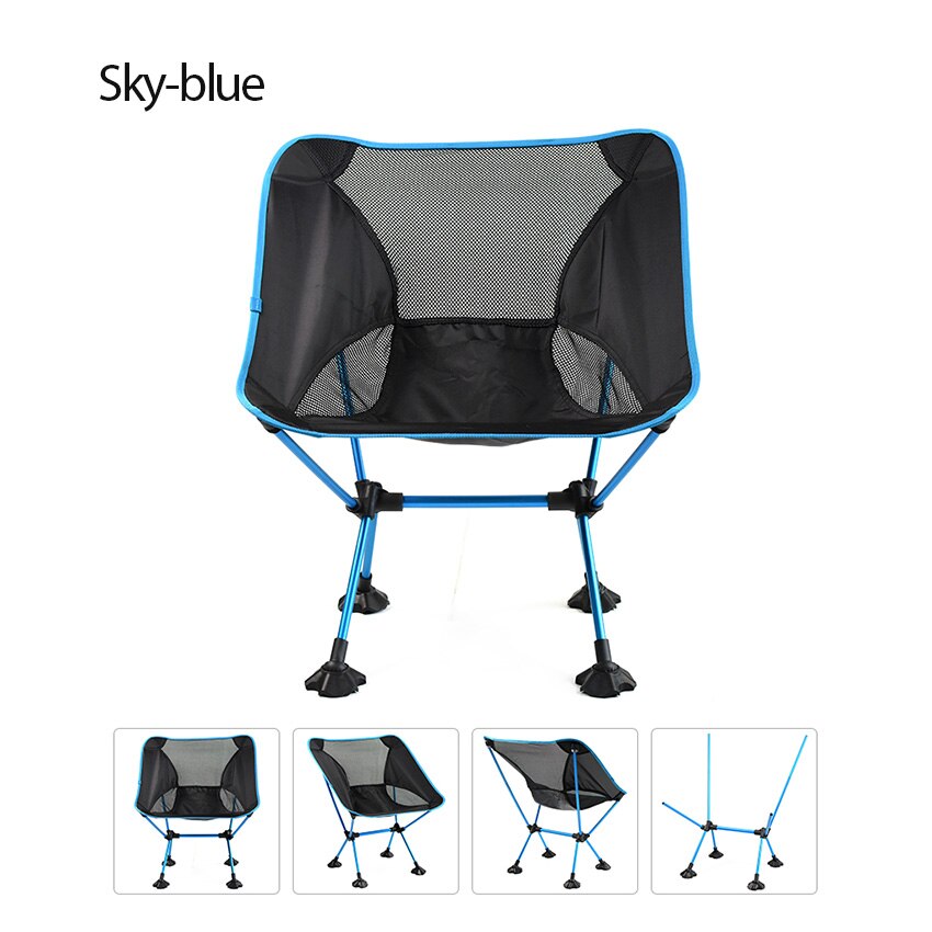 Fiskeredskaber stol rejse ultralet foldestol superhard høj belastning udendørs campingstol bærbar strandvandring picnic sæde: 1- himmelblå