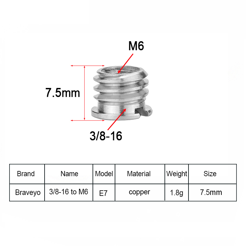 6 uds tuerca de tornillo de cámara M6 1/4 a 3/8-16 pulgadas tornillo de conversión cabeza de bola adaptador de montaje de tornillo de liberación rápida para monopié de cámara DSLR