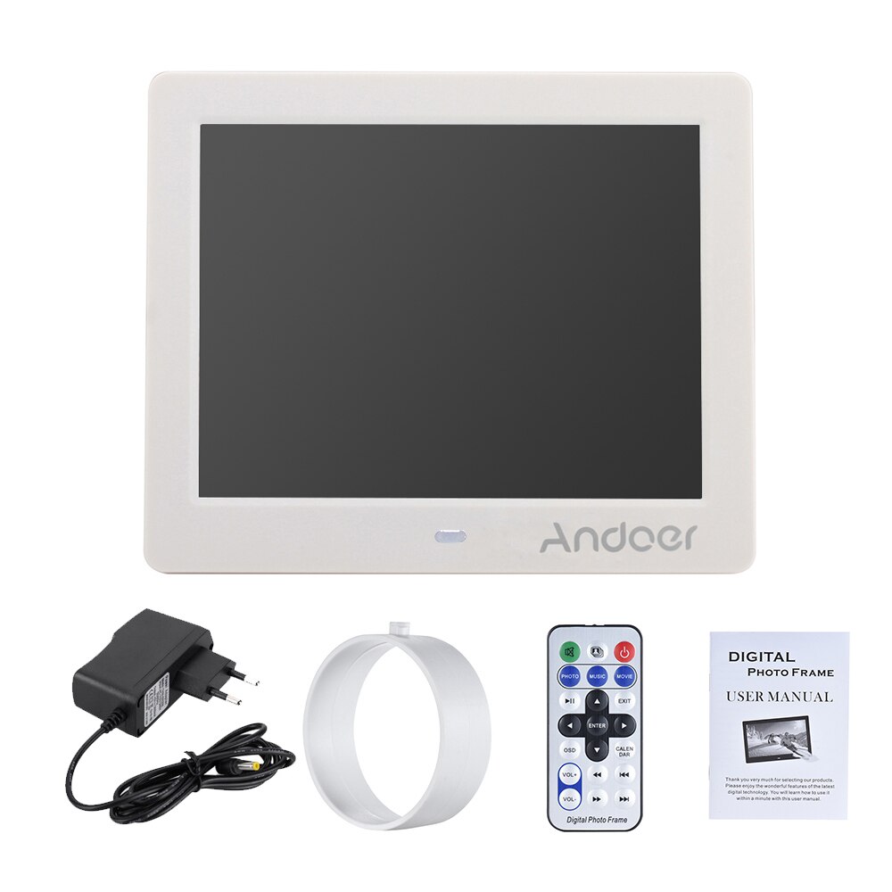 Andoer 8 "HD Digital Fotos Rahmen Digitale Foto Bild Playe Wecker MP3 MP4 Film Player Fernbedienung Weihnachten: White EU Plug