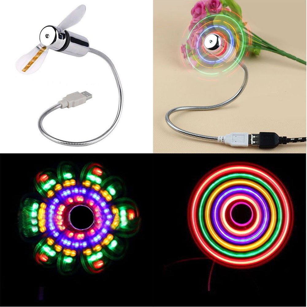 Durable AdjustableB Gadget Mini Flexible Metal Neck LEDB Fan Desktop Cool Gadget Colorful PC Lamp/Notebook Light