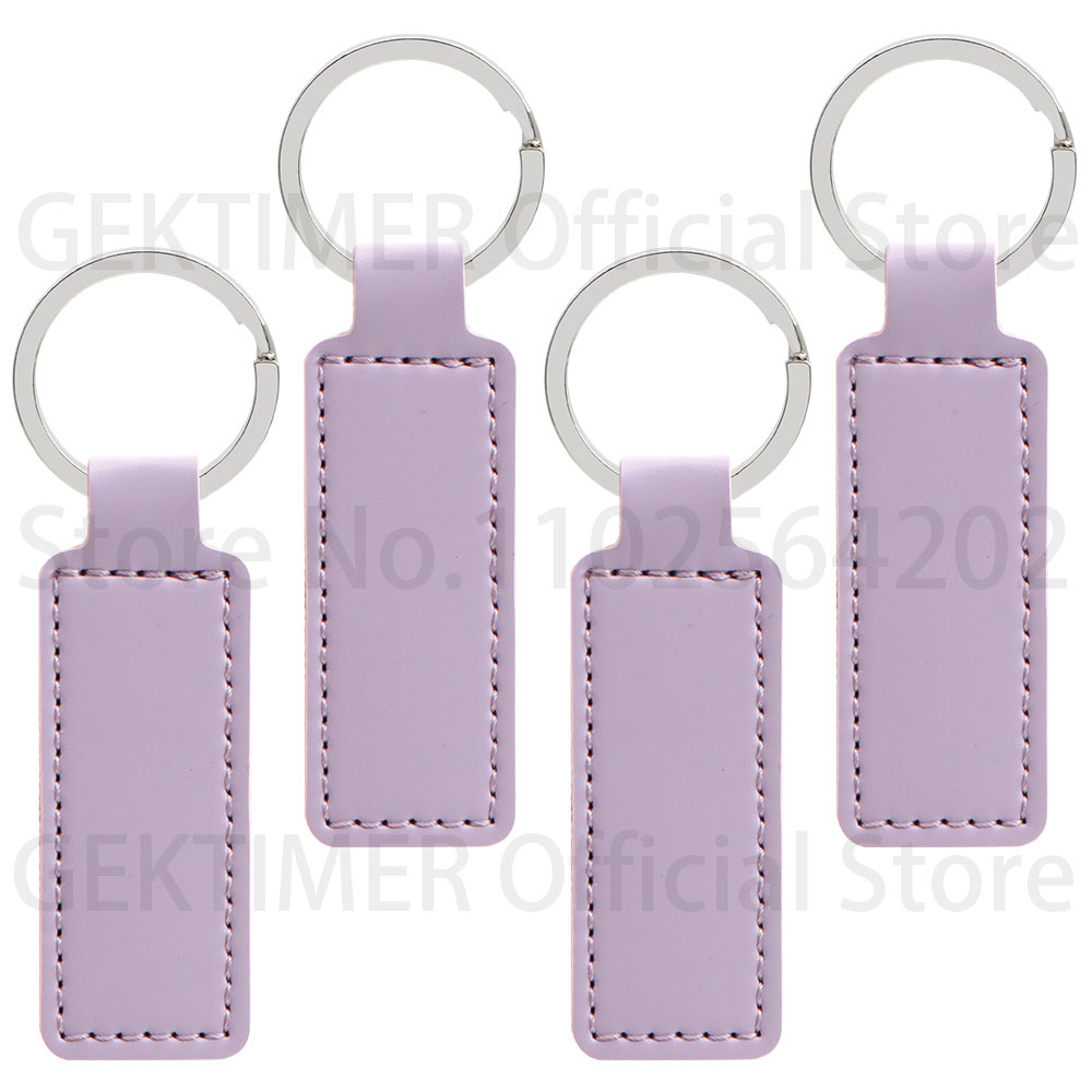 10 Stuks Heldere PU Lederen Sleutelhanger dubbelzijdig Customiz Auto Draad Metalen Hanger PU Sleutelhanger Eenvoudige Sleutelhangers Keyholde: Paars