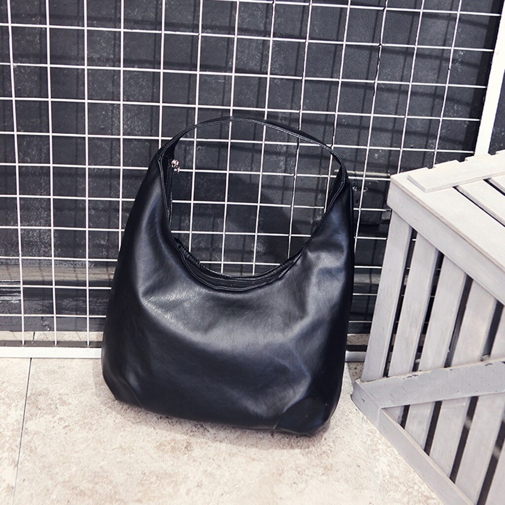 Foldable Shopping Bag Reusable Tote Pouch Folding Travel Shopper Bag Black PU Handbag Shopping Bags #F