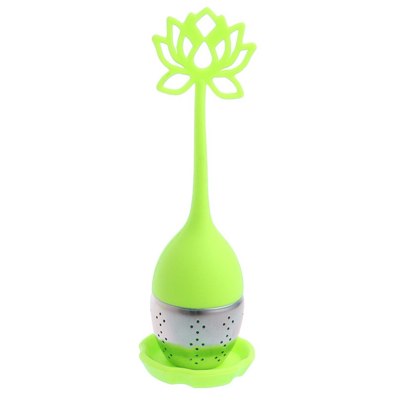 17cm silikone lotus løse te infuser rustfrit stål filter diffuser si teposer søde: Grøn