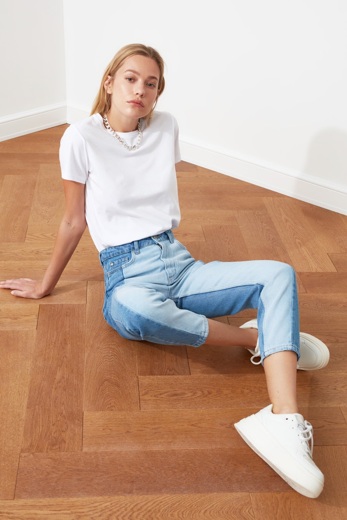 Trendyol blokkete høy bel mamma jeans denim bukser uformelt denim yttertøy blå streetwear årgang kvinner jeans posete jeans blå slenge 20 je 0080