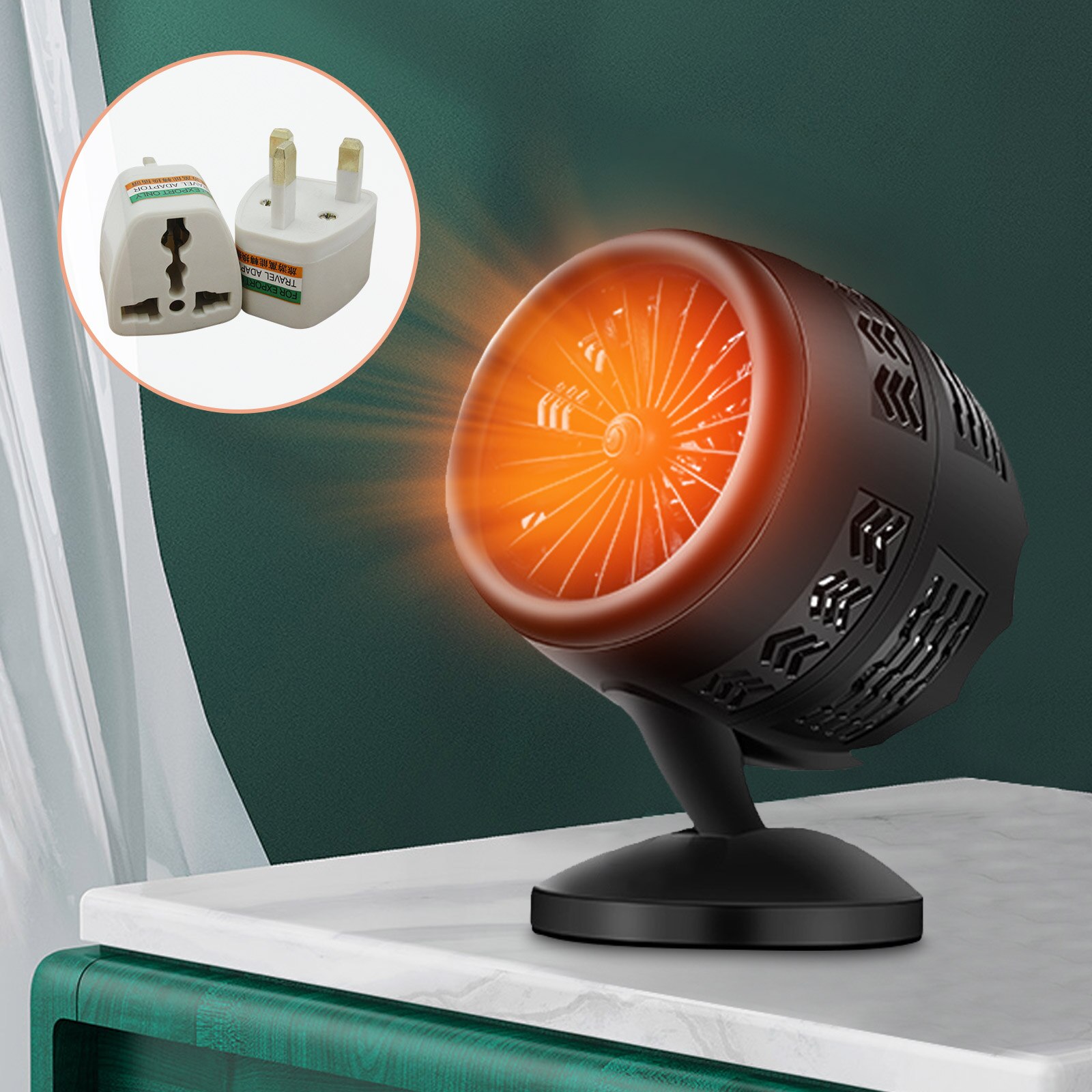 Mini radiateur électrique Portable silencieux, avec prise britannique, chauffage de l&#39;espace, ventilateur réglable, pour le bureau, la maison, la chambre de bébé: Black / UK