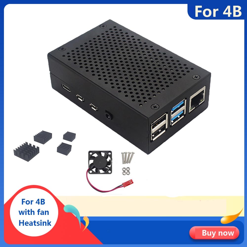 Carcasa metálica de aluminio Raspberry Pi 4B con disipador de calor + ventilador para Raspberry pi 4B