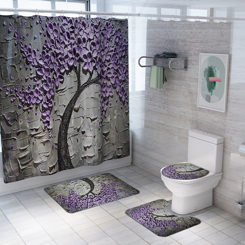 4 stk / sæt badeværelsesmåtte sæt skridsikker blomstermåtte koral fleece bruseforbund gulvmåtte vaskbart badeværelse toilet tæppe: Yl180 og  sy26