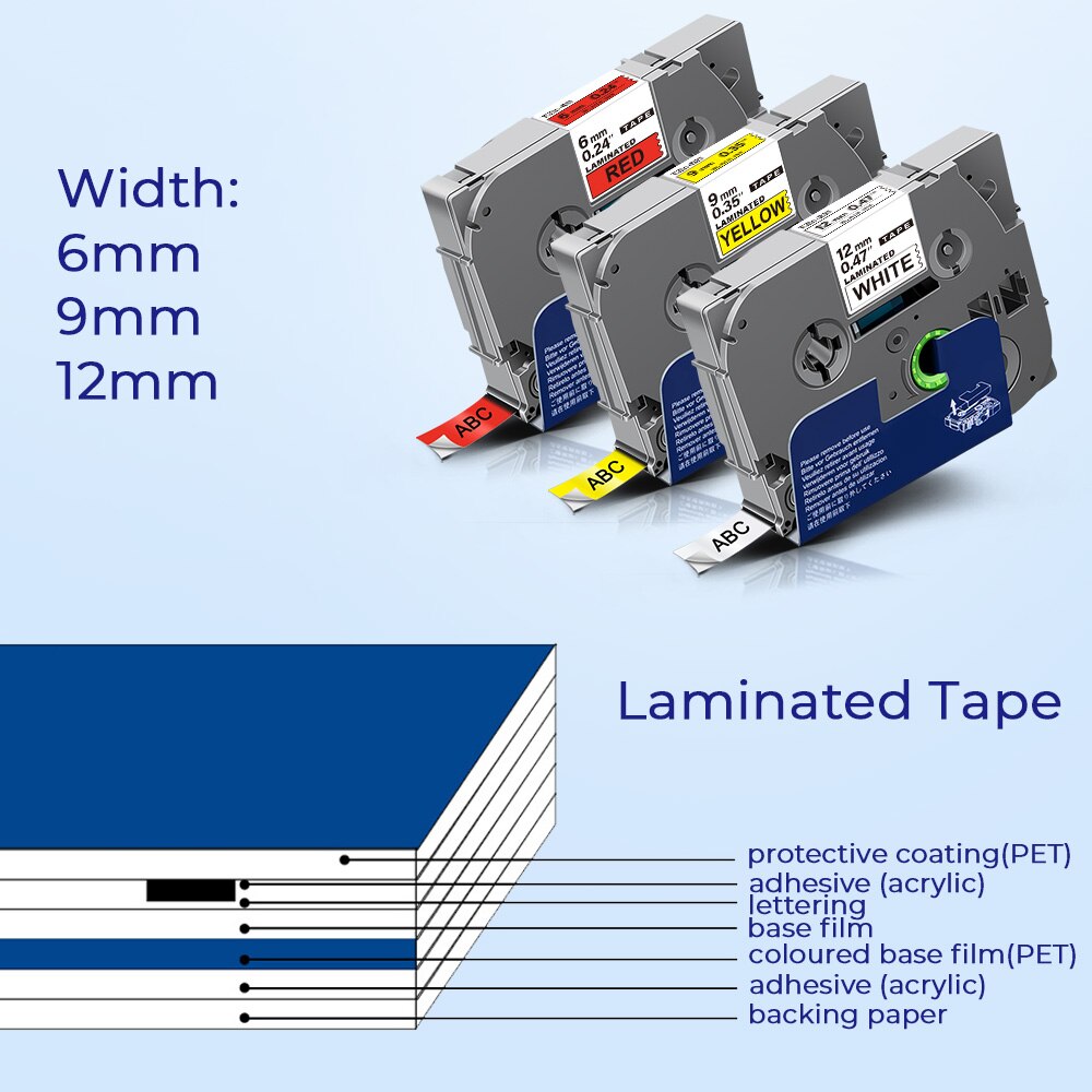 18 Colors For Brother Tze Label Tape 12mm TZe 231 Label Laminated tze-231 labels Tze 335 tze-131 For Brother P touch Label Maker