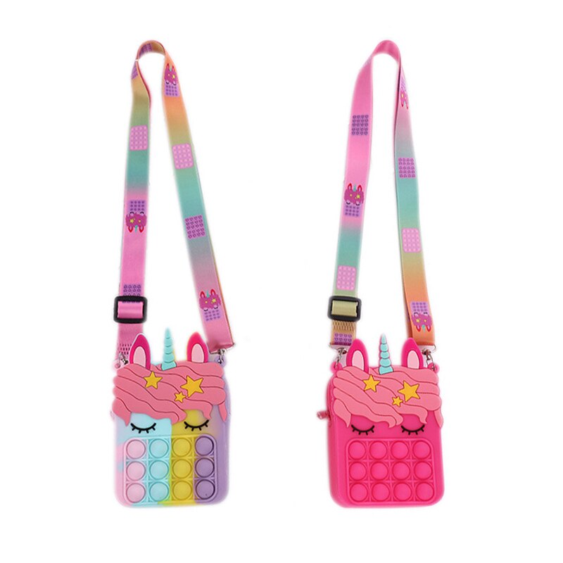 Push bubble pop it fidget mini enhjørning veske,nøkkelveske liten veske fidget sanseleker crossbody veske skulderveske barneleke