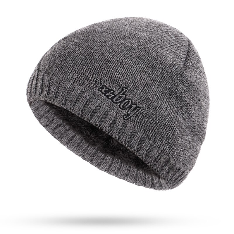XHBOY Brand Knit Beanie Hat Plaid Stripes Men's Winter Hats Warm Plus Velvet Thicken Hedging Cap Skullies Bone Male: Gray