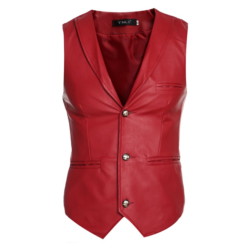 Gentleman lädervästar herr enkelknäppt herrväst 3 färger slim hombre casual cool läder gilet herr