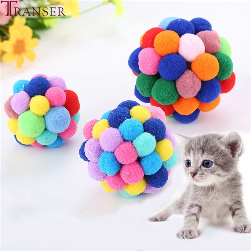 Cat Toy Colorful Handmade Bouncy Ball Built-In Catnip Kitty Interactive Toys with Bells 80913
