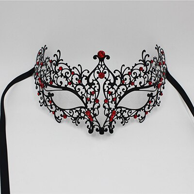 Masque de mascarade noire vénitienne pour femmes, , en métal léger, à strass rouges, bleus ou roses, pour Costume de fête, bal de mariage: 2