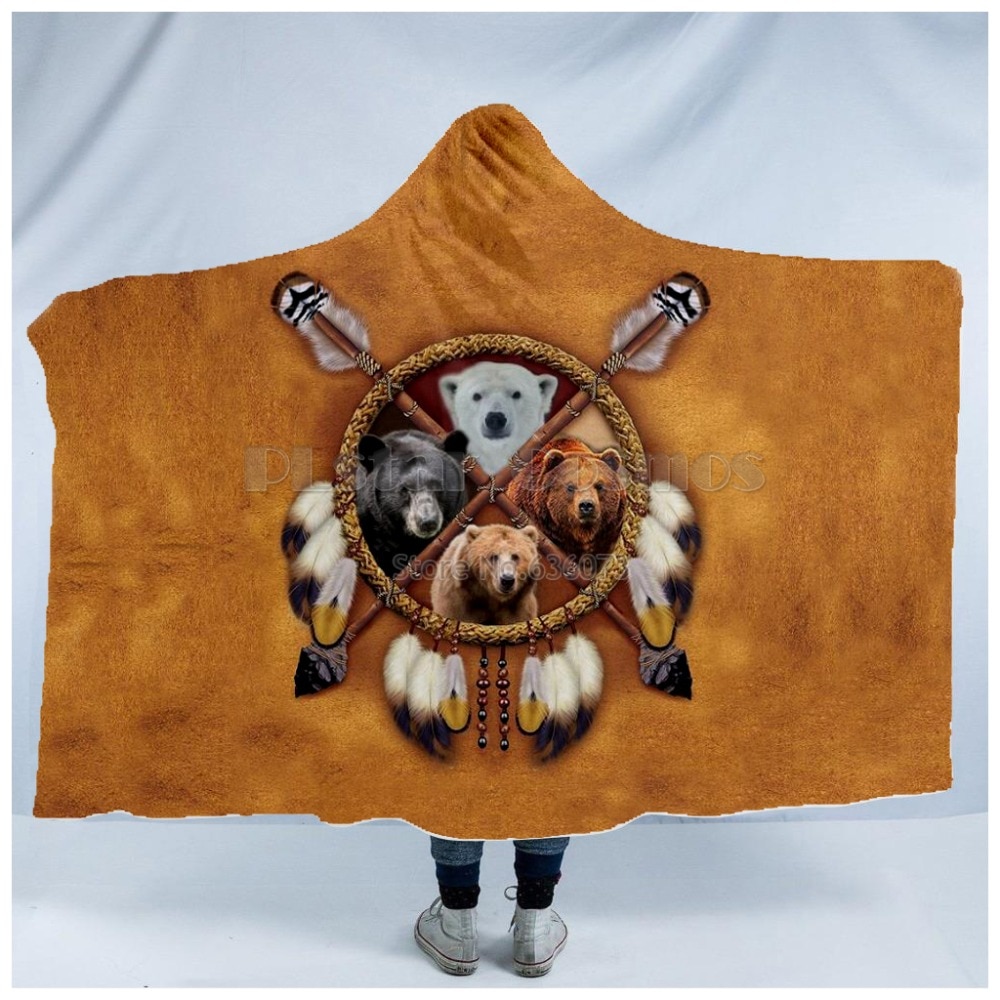 Plstar cosmos karhu toteemi/intialainen hupullinen peitto 3d kokoprintti puettava peitto aikuiset miehet naiset tyyli -9