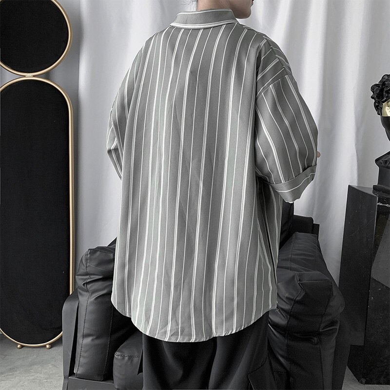 Rento paita miesten raitapainatus kesäpaidat katuvaatteet plus koon hip hop -tyylinen miesten pusero havaijilainen chemise homme