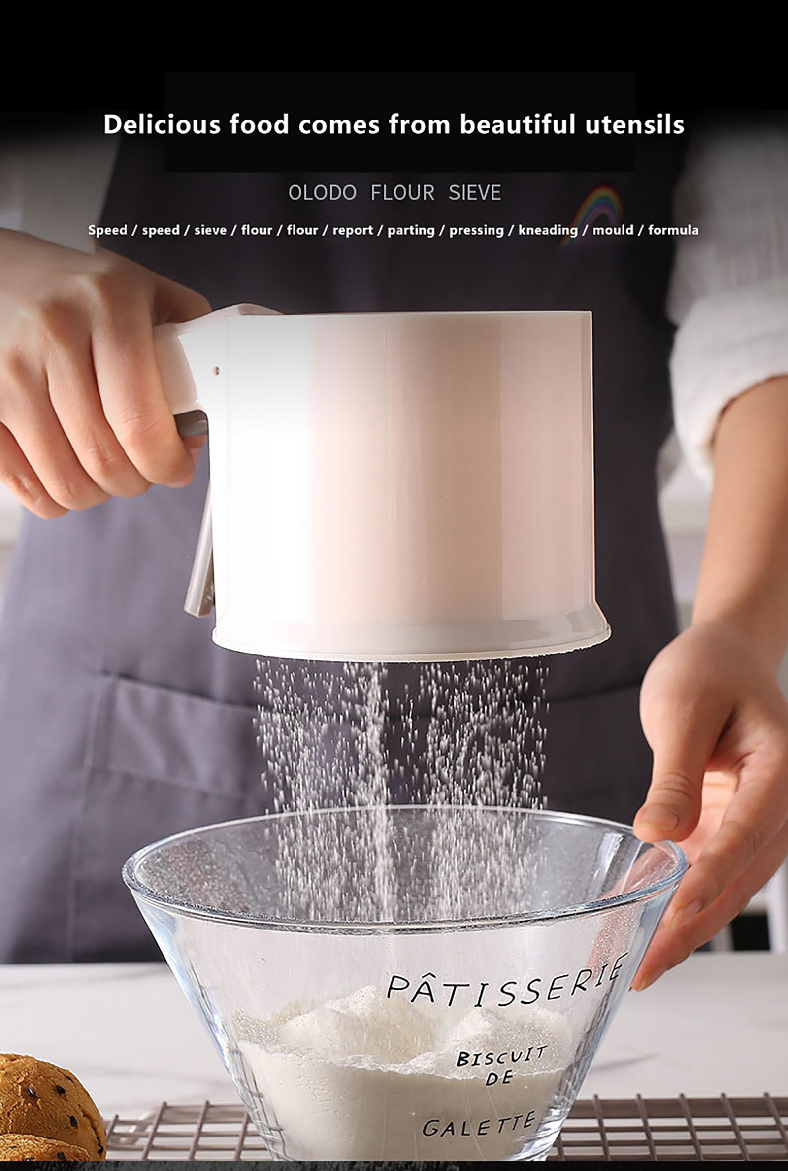 Cup Zeef Semi-Automatische Bakken Zeef Druk Geëxtrudeerd Handvat Eenvoudige Gemak Fijne Mesh Meel Stofdoek Keuken Filter