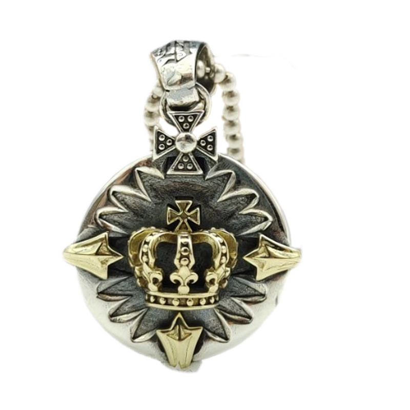 Bocai 2022 pure  s925 silver #39 vintage round card crown cross trendy punk style men pendant valentinstag
