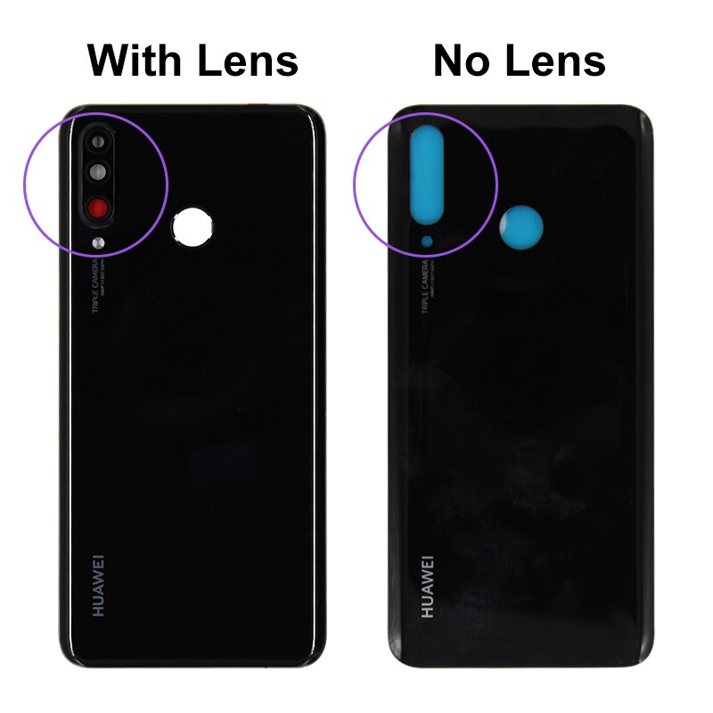 Funda de batería para Huawei P30 Lite + lente de cristal para cámara de 24MP / 48MP para Huawei nova 4e, piezas de repuesto para reparación de puerta trasera