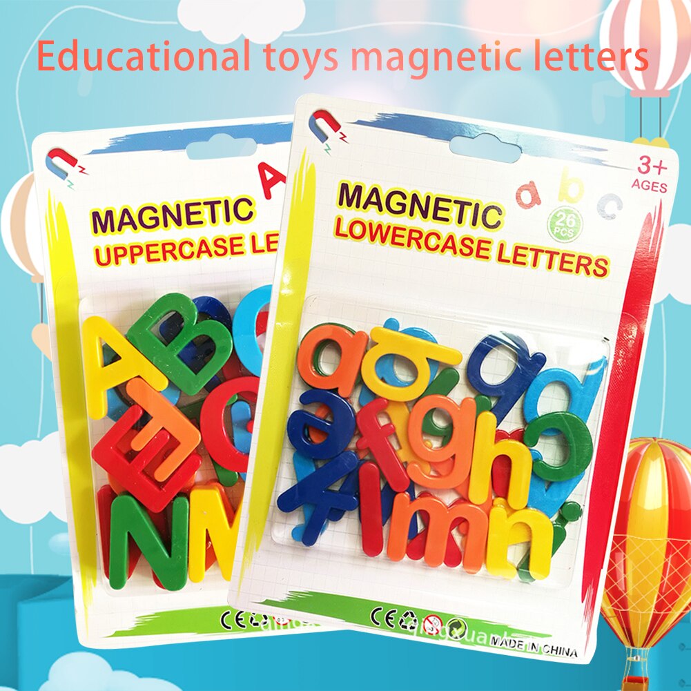 Bambini giocattoli educativi precoci adesivi magnetici maiuscole lettere minuscole giocattolo alfabeto inglese adesivi per frigorifero in plastica