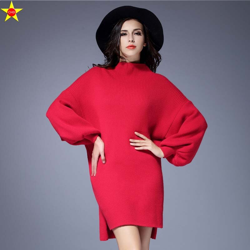 XL-5XL Plus Size Casual Women Dresses Lantern Sleeve Autumn Winter Extra Large Loose Knitted Dress Vestidos