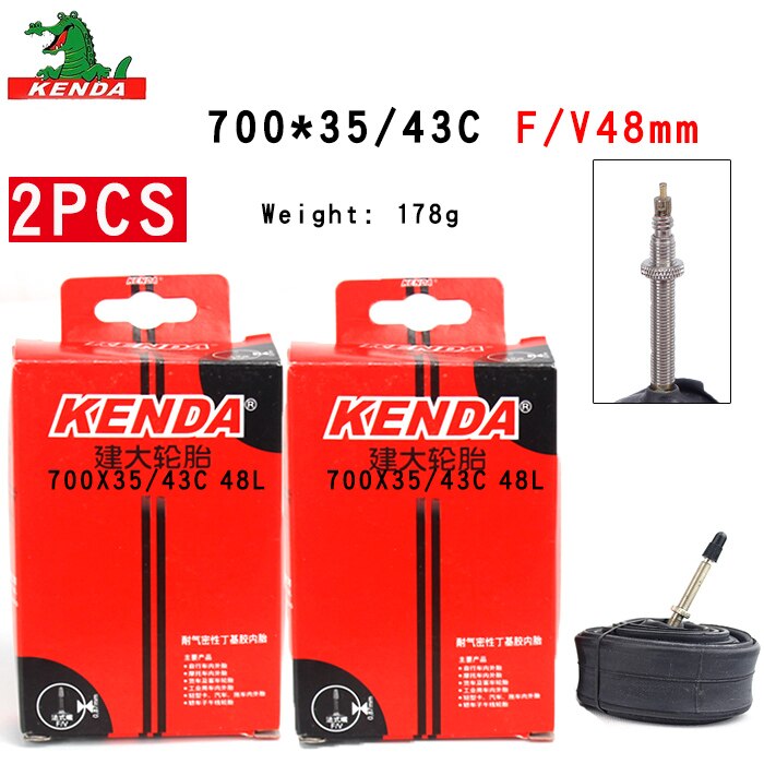 2 PCS Kenda Fiets Binnenband 700X35/43C 700X45C Amerikaanse ventiel Franse valve 700C Fietsen Mountainbike butyl Rubber Fietsband onderdelen: 700X35-43C  FV48mm