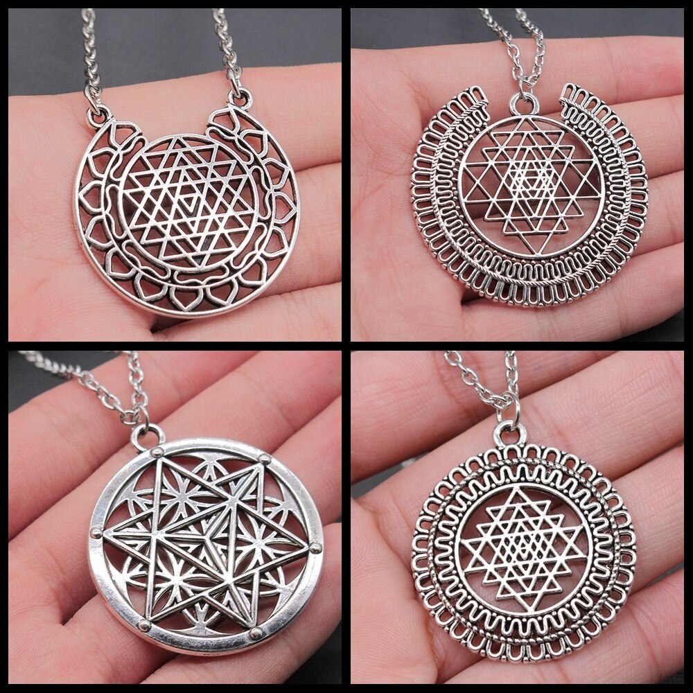Creatieve Party Sieraden Accessoires Antiek Zilver Kleur Sri Yantra Patroon Hanger Ketting Voor Vrouwen Trendy Sieraden