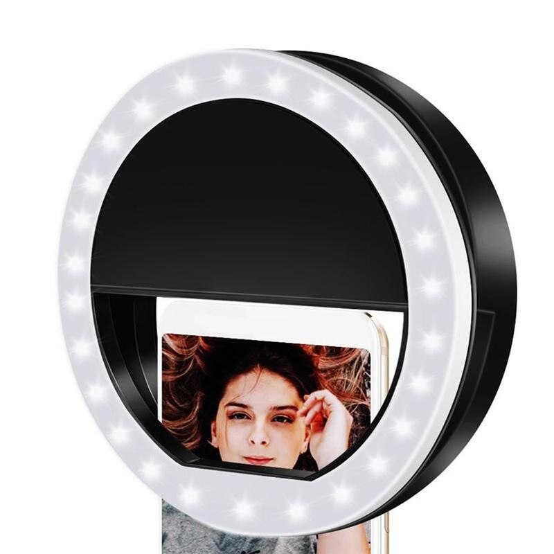 USB carga Selfie Flash portátil LED cámara de teléfono anillo de luz para fotografía Selfie luz de la noche Luz de vídeo para teléfono móvil