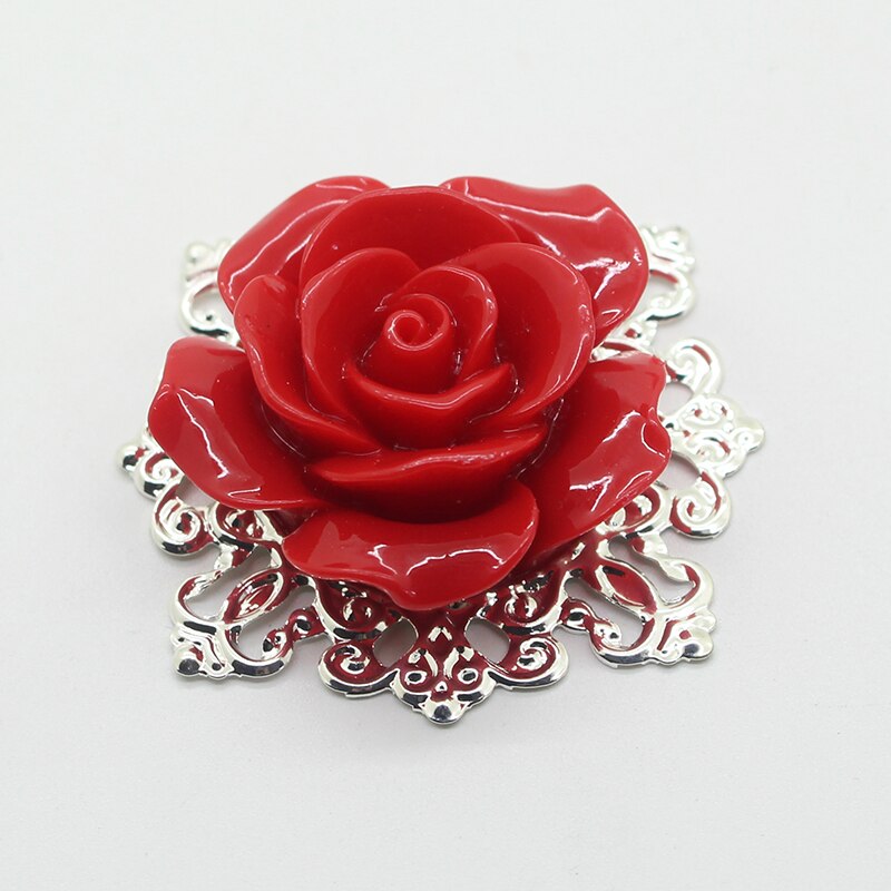 ! 5 stk / sæt  of 48mm pyntet rose harpiks knap applikation synål knap diy fest hotelbord dekoration: Rød