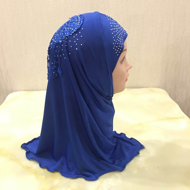 H003 fit 2-7 lat mała dziewczynka hidżab kapelusze z koronką muzułmańska chusta islamska chustka na głowę kapelusz amira pull on headwrap: blue