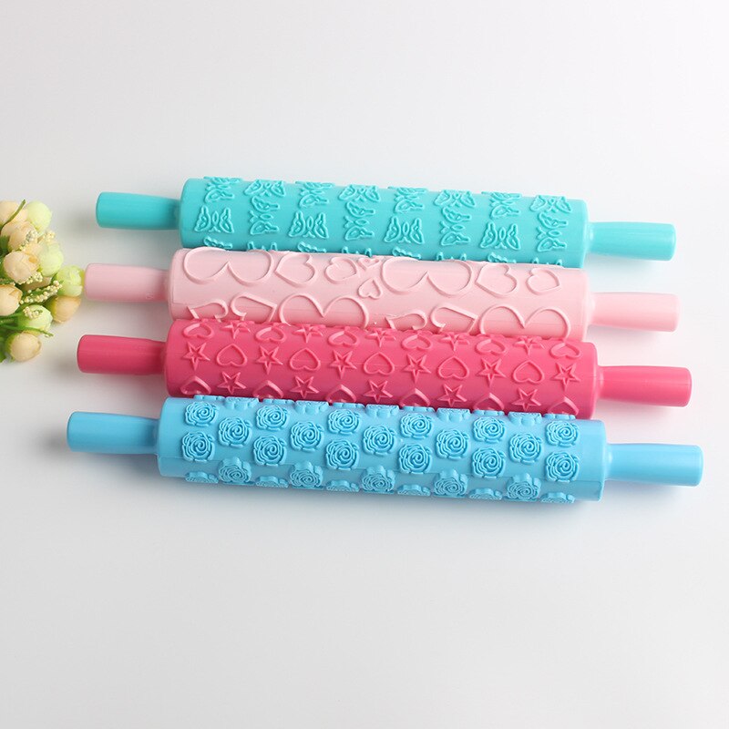 1 Pcs Pastic Non-stick Fondant Rolling Pin Embossing Cake Deeg Roller Decorating Cake Roller Ambachten Diy Bakken Keuken gereedschap