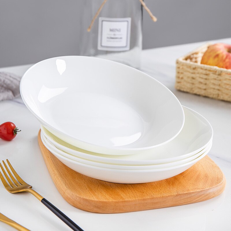 Chinese Bone China Servies Keramische Thuis Diner Plaat Minimalistische Creatieve Huishoudelijke Pure White Diepe Plaat Keuken Benodigdheden