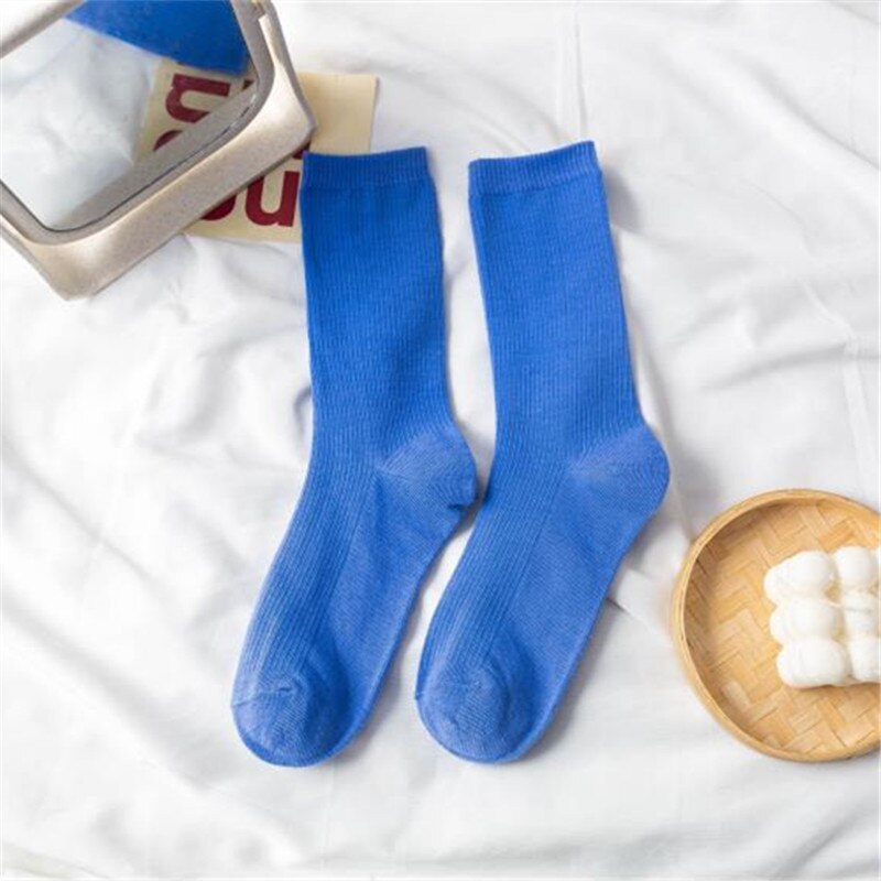 Women Japanese Korea High School Girls High Socks Loose Solid Colors Double Needles Knitting Cotton Long Socks: WZ020-8