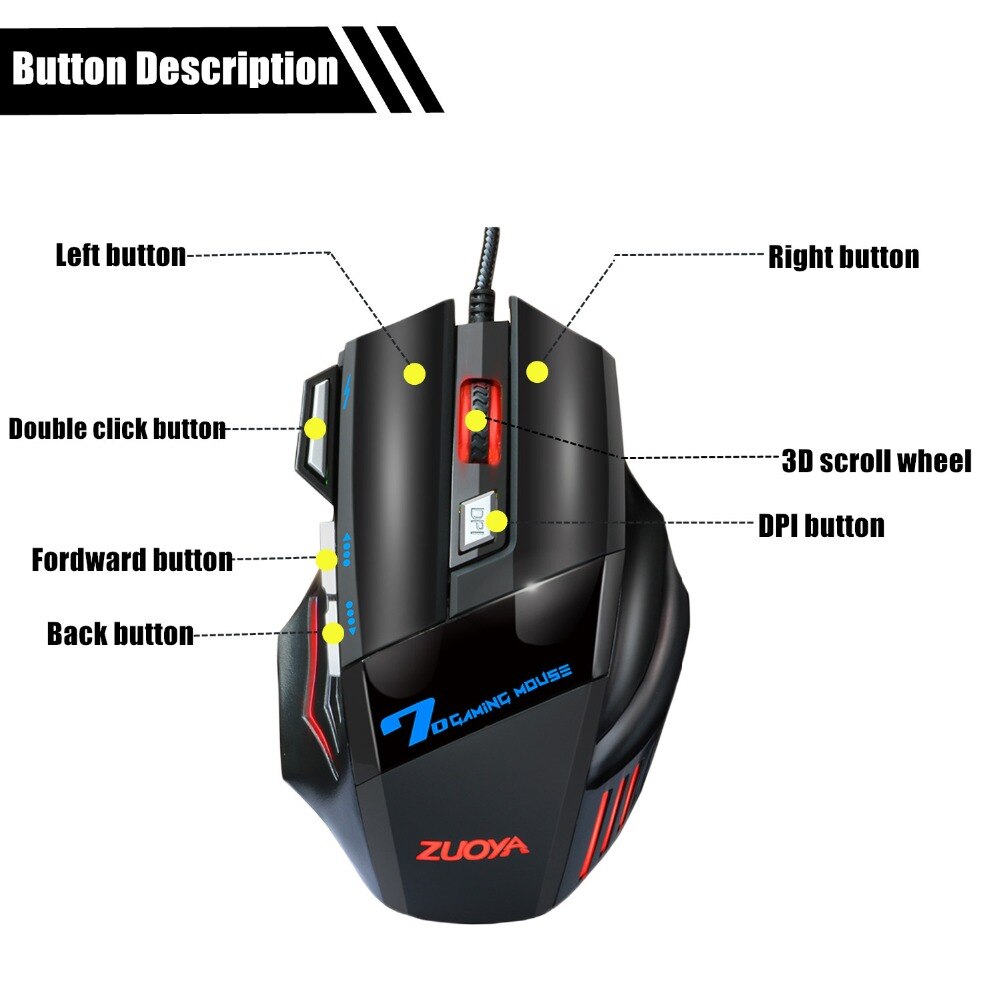 Wired Gaming Mouse 7 Button 5500 DPI LED Optical USB Game Mouse Computer Mouse Gamer Mice Cable Silent Mause For PC