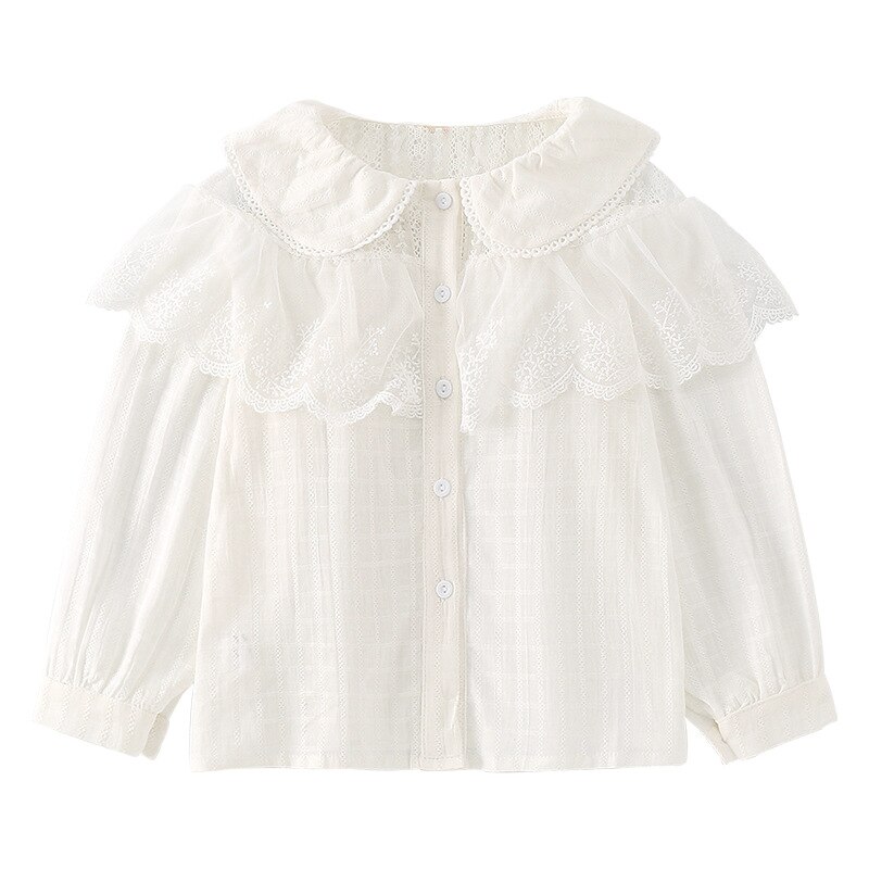 Meisjesblouses herfst kinderkleding kinderen kant wit geruite blouse schattige topjes tienermeisjes casual shirts 4 6 8 10 12 14 16y: 6