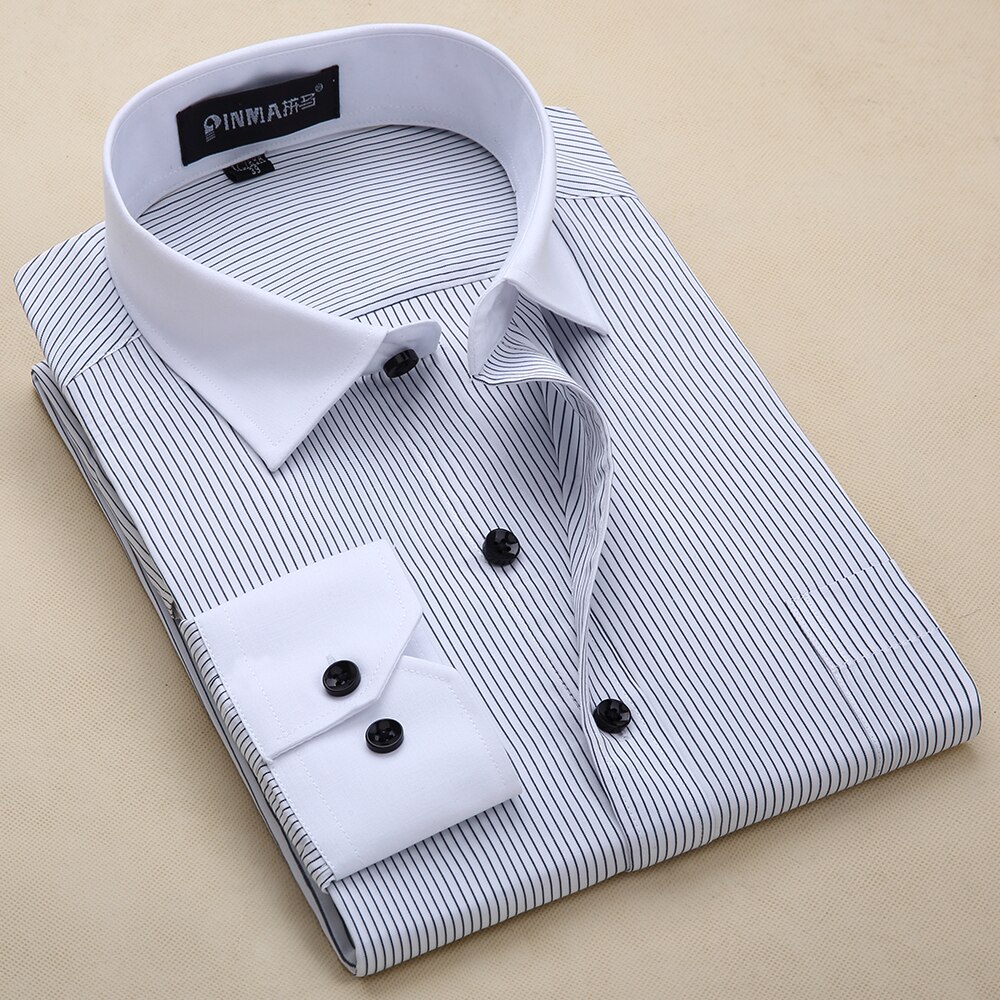 Plus size 8xl slim fit long sleeve striped patchwork white collar non-iron easy care mens dress shirts