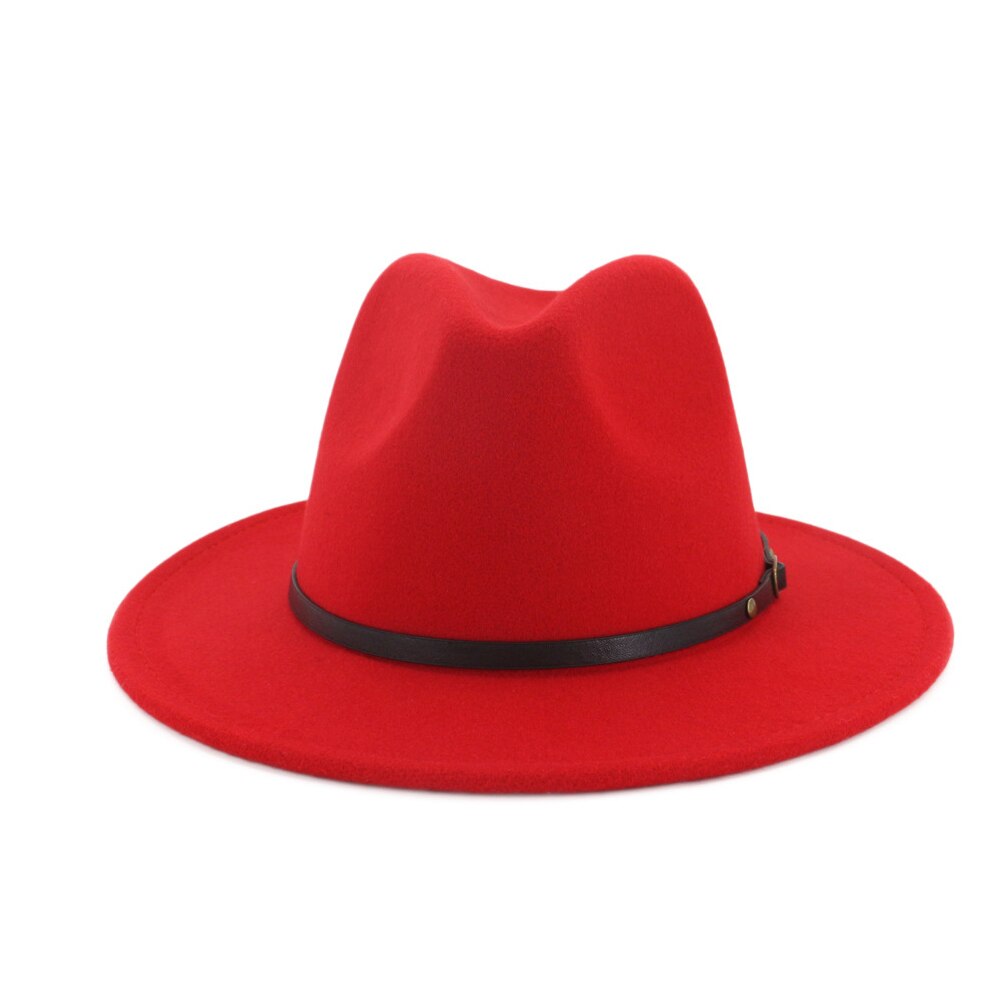 Sombrero fieltro rojo y negro para hombre y mujer, sombrero de ala ancha, sombrero Trilby para Jazz, iglesia, Sombrero de Panamá,