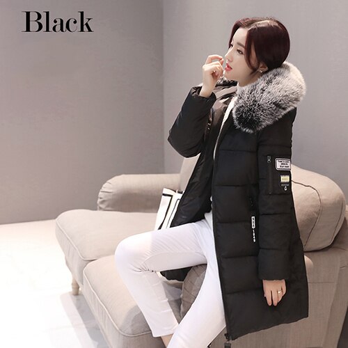 Parka femmes hiver manteaux Long coton décontracté fourrure à capuche vestes femmes épais hiver Parkas femme pardessus manteau MLD1268: Black 2 / S