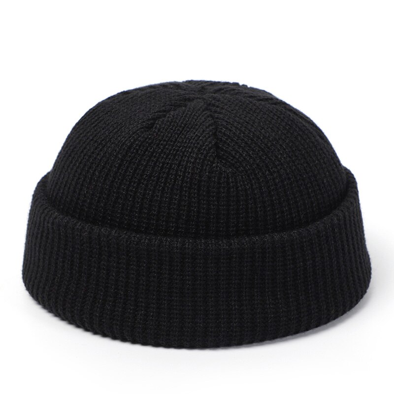 Strikhuer kalot mænd hue hue vinter retro uden skygge baggy melon kasket manchet docker fisherman hue hatte til kvinder mænd: Sort