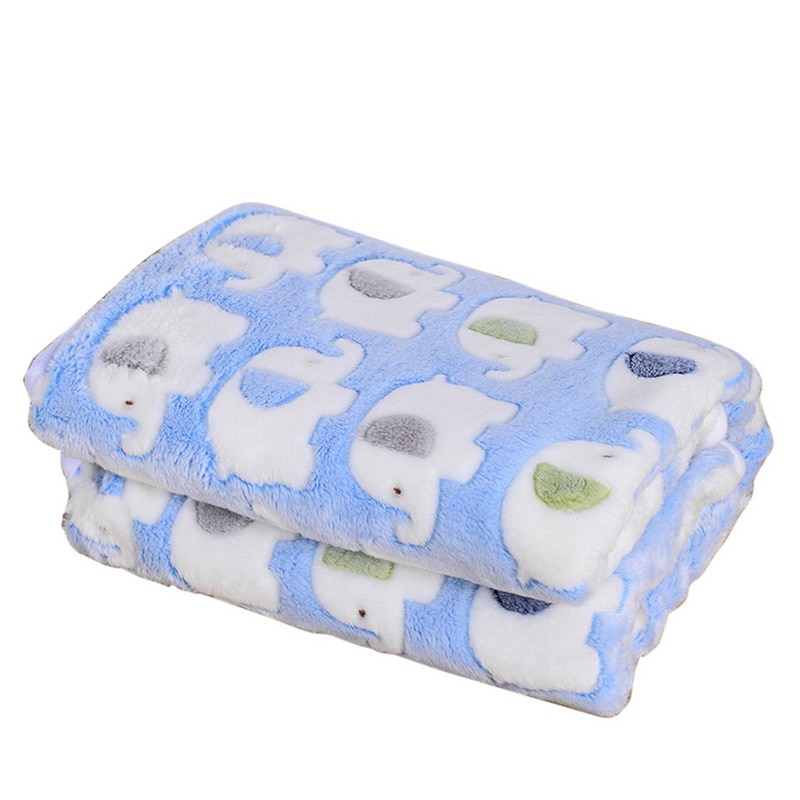Pet Blankets Coral Fleece Cute Elephant Prints Dog Pads Sleeping Bed Cover Mat For Small Medium Dog Cat 1 PCS A: Blue / 80x60cm