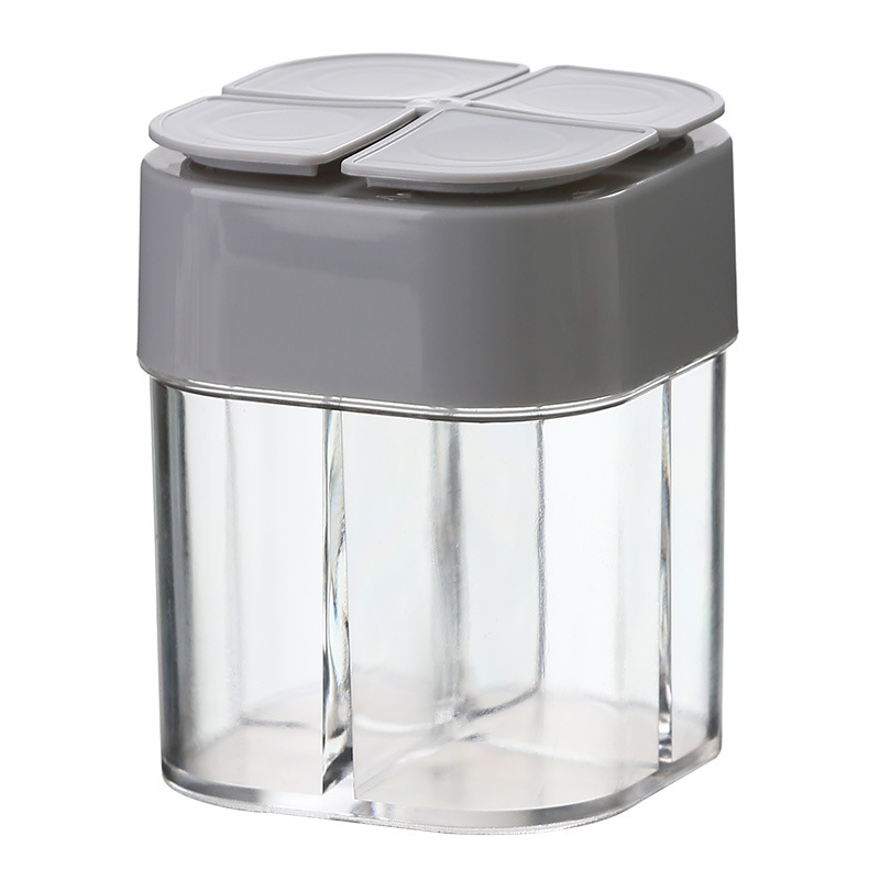 4 in 1 Household Seasoning Bottle Plastic Flap Salt Pepper Shaker Tank Sealed Moisture-Proof Jars For Spices Kitchen Supplies: Grey