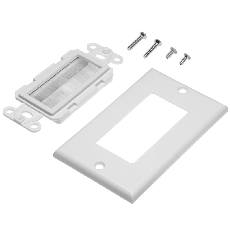 Placa de pared de cepillo, estilo Decora, Cable de paso a través de inserto para cables, correa de acceso de Cable de banda única, enchufe de pared