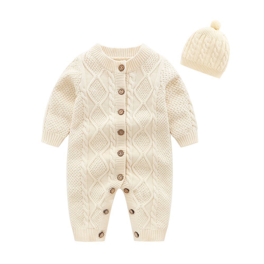 Baby Rompertjes Gebreide Pasgeboren Jongen Jumpsuit Outfits Lange Mouw Herfst Witte Kabel Baby Meisje Overalls Winter Warm Kinderen Dragen: 12m