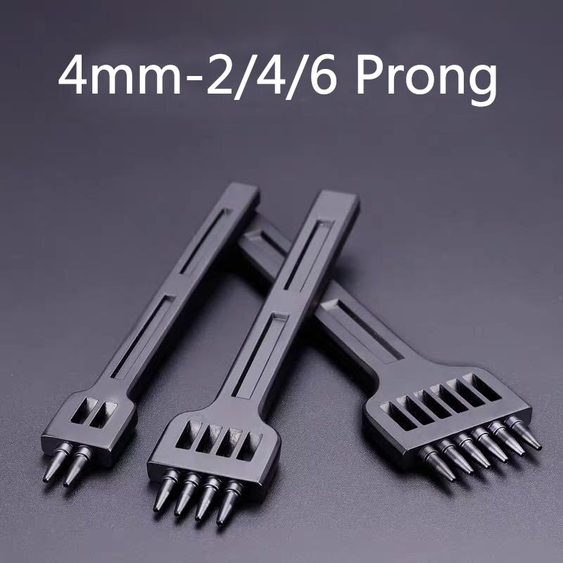 Leather Punch Round PU-Leather Chisel Cowhide Prong Stitching Hole Tool for DIY Belt Shoes Steel Die Metal Stamping Kit: 4mm 2 4 6 Prong
