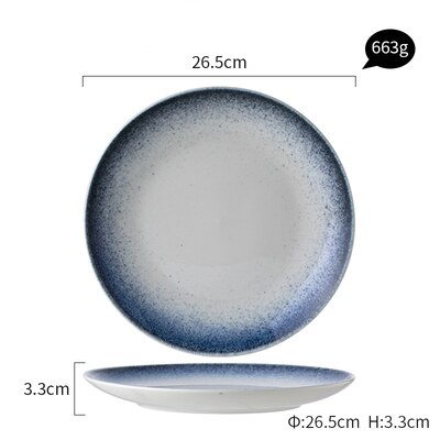 Ceramic Plate Nordic Dish Dinner Plate Family Steak Plate Eat Rice Bowl Gadient Blue Plate: Plate L