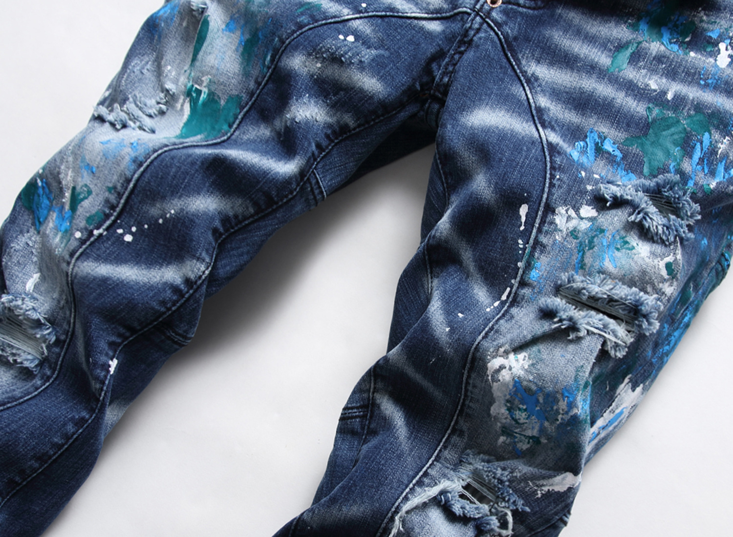 Licht Luxe Mannen Kleur Graffiti Verf Denim Broek, Slim-Fit Ripped Jeans, street Casual Jeans Broek;