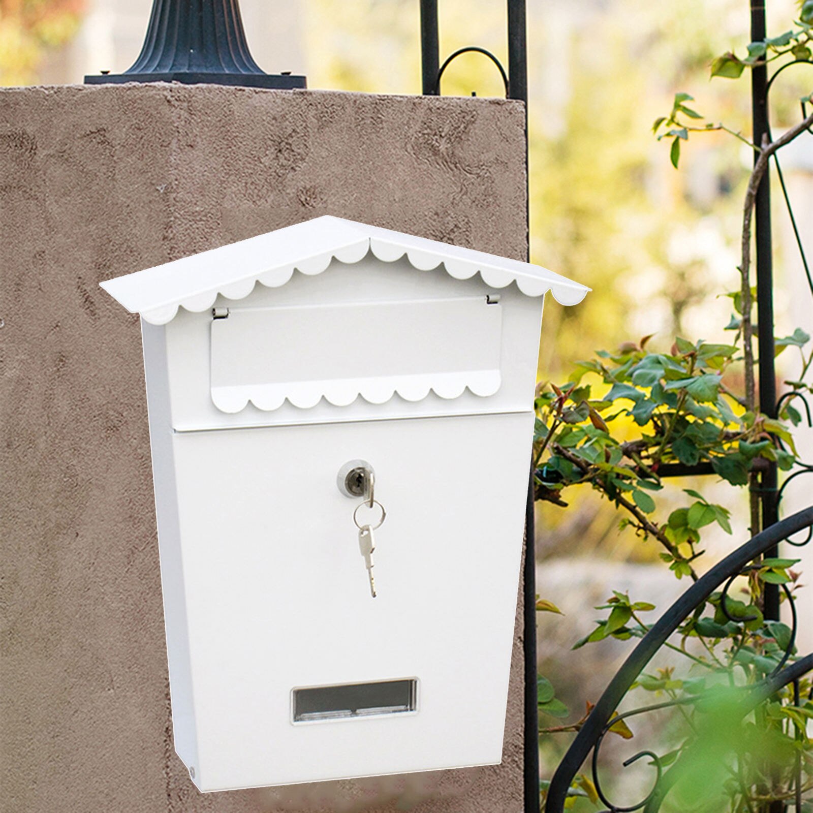 Wall Mount Mailbox Large Capacity Locking Mailboxes with Key Lock Metal Mail Box for Home Decorative: White