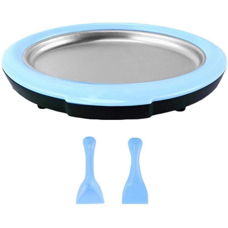 Máquina de hacer helados laminados-sartén para hacer helados instantáneos con 2 espátulas, máquina de hacer helados redondos de punto dulce para niños: Blue