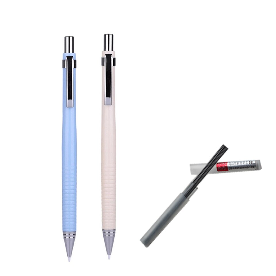 Models Auto Mechanical Pencil 0.7mm Cute Plastic Drafting Automatic Pencil For Kid School Supplies 2B Pencil Refill: 1blue-1yellow