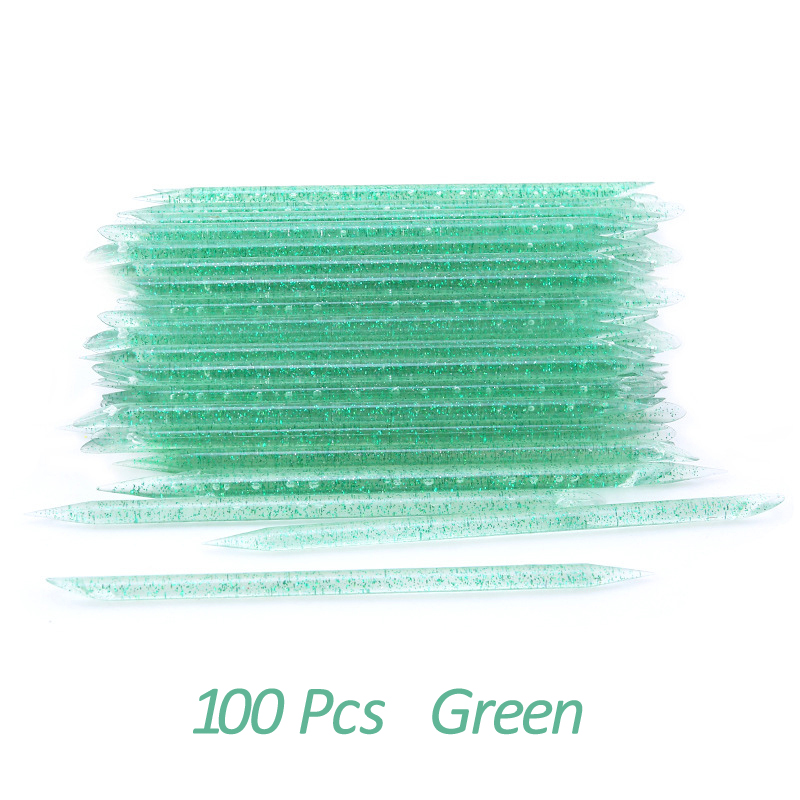 20/50/100 Pcs/Lot bâton d'ongle en cristal Double face cuticule poussoir outils de suppression réutilisable coloré bâton Nail Art soin manucure ensemble: green
